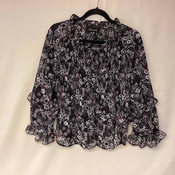Ooberswank Blouse Romantic Dark Floral Feminine Dainty Sheer Boho Women’s SZ M - Picture 1 of 8